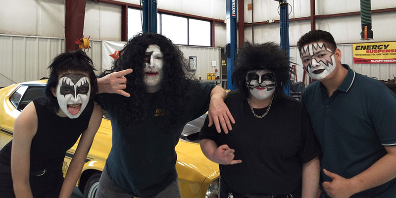 Jack Stow with students dressed as KISS band members